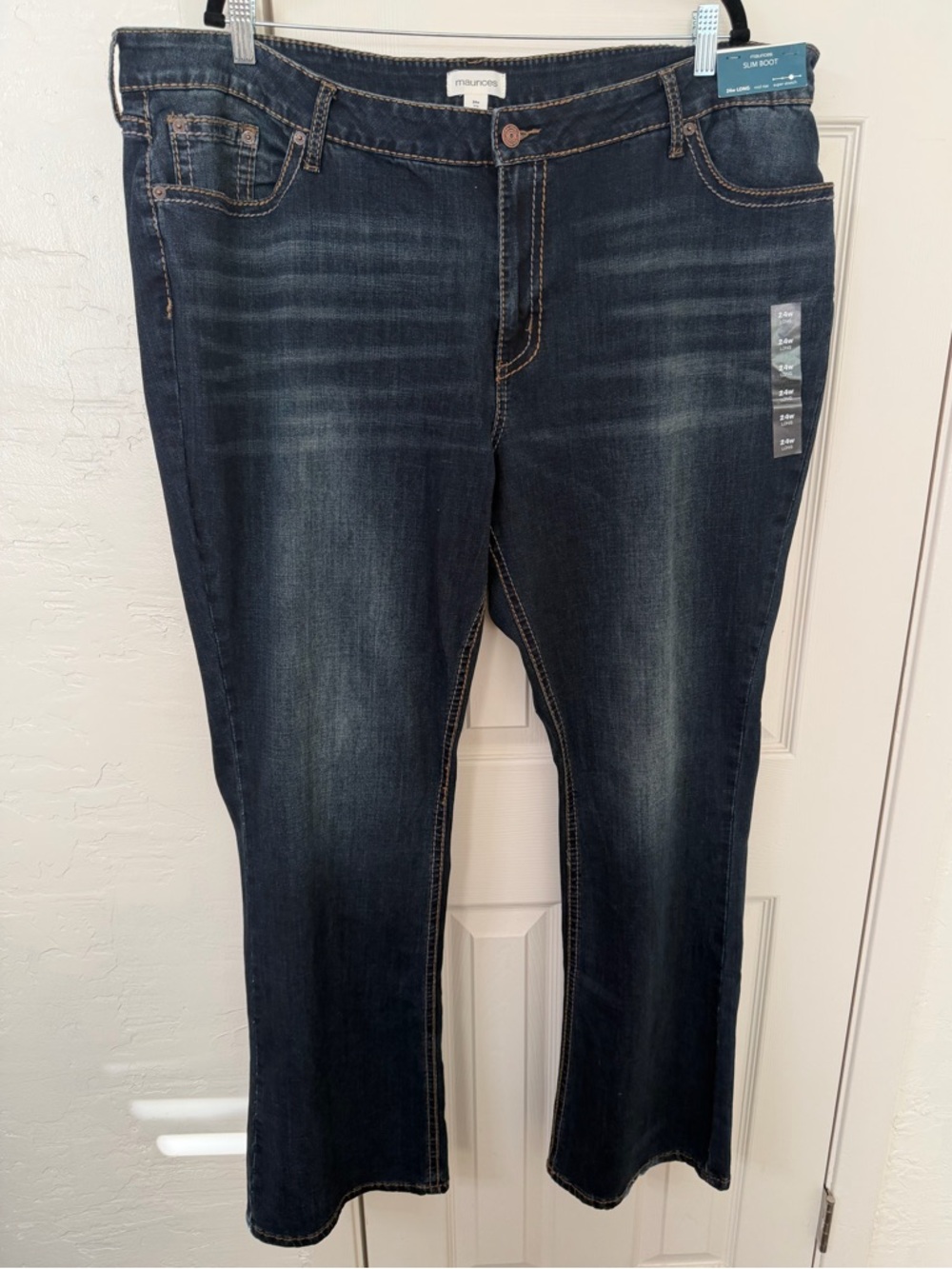 Maurices Dark Crosshatch Mid Rise Thick Stitch Bootcut Jean - 24W TALL - Picture 2 of 9